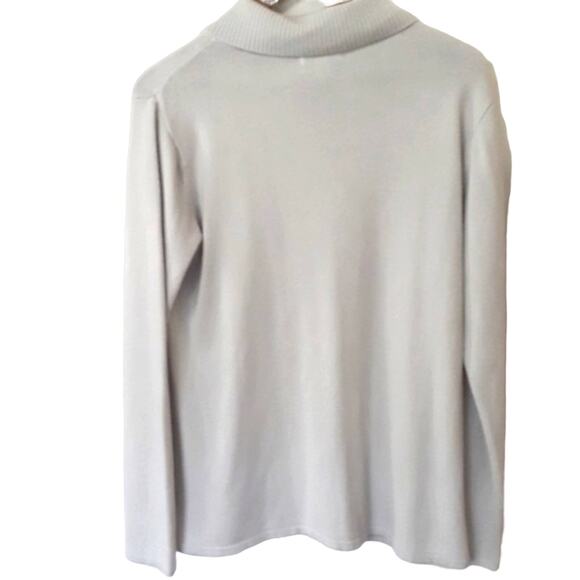 Womens Sz L Gray Pearl Button Y2K Quiet Luxury Business Casual Cowl Neck Sweater - Picture 2 of 8